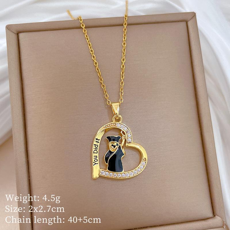 Stainless Steel Copper Micro-Inlaid Natural Stone Heart Fashion Light Luxury Elegant Electroplated Sporty Unisex Necklace
