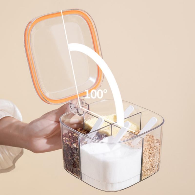 Коробка для приправ с несколькими сетками, ложками и герметичной крышкой, прозрачная банка для специй, миска для сахара и перца чили, влагонепроницаемый контейнер