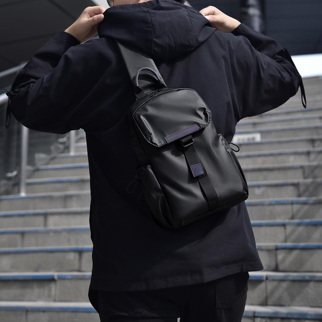 Men Waterproof Leather Film Chest Bag Lightweight Urban Shoulder Sling Bag Casual Crossbody Pack