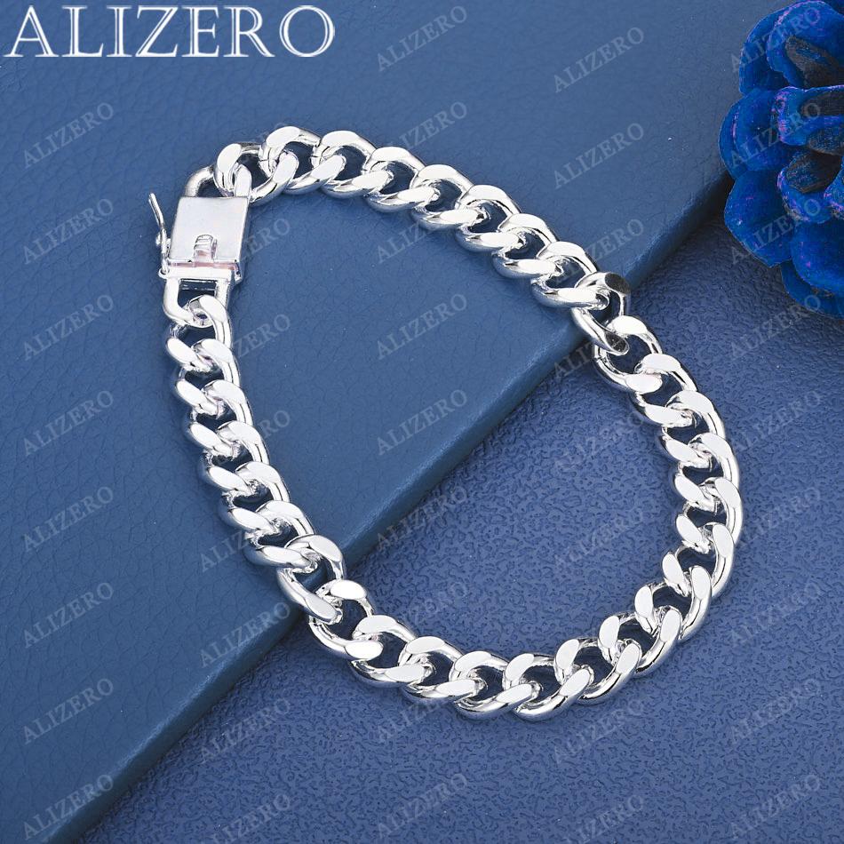 ALIZERO 925 Sterling Silver Bracelet Square Buckle 8mm Side Chain Bracelets For Men Women Fashion Wedding Party Jewelry Gift