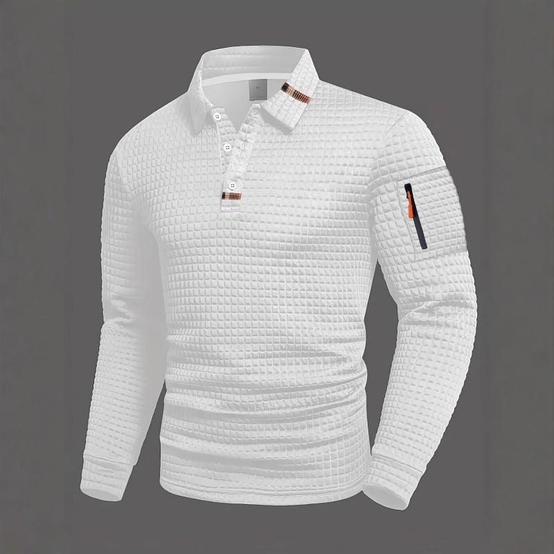 Mens Long Sleeve Polo Shirt Checkered Patchwork Casual Fashion Slim Fit Young Adults