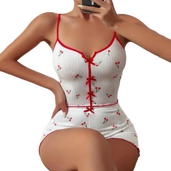 2 шт./комплект, женская летняя пижама, костюм с принтом бабочки и сердца, без рукавов, с открытой спиной, топ с высокой талией, мини-шорты, повседневная ночная рубашка, облегающая одежда для сна