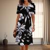 Women's Fashion Graceful Flower Print Summer Spring Short Sleeve O-Neck Casual Dresses