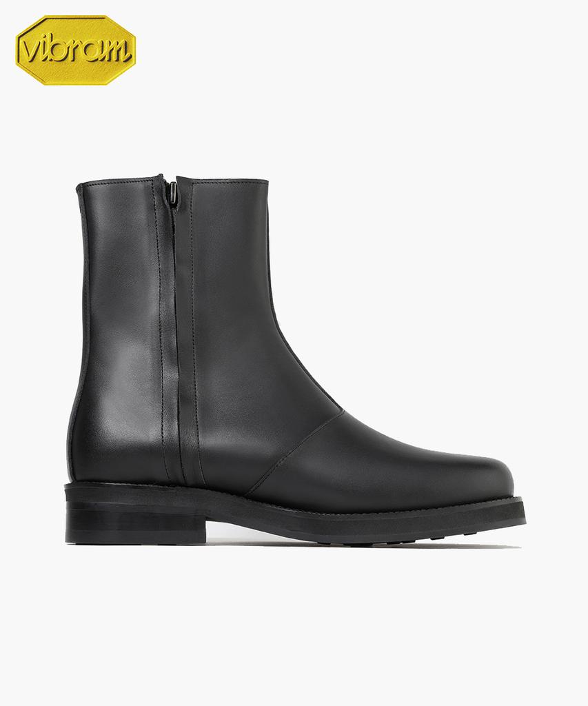 Firenze Atelier [Vibram] Minimal Line Oil Pull-Up Hidden Zipper Zip-Up Boots 9800 [Matt Black]