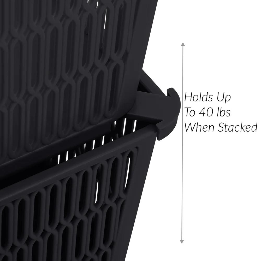 Slide 2 Stack It Plastic Storage Tote Baskets 2 Pack Stackable Organizing Bins with Handles Maximize Storage Space Home