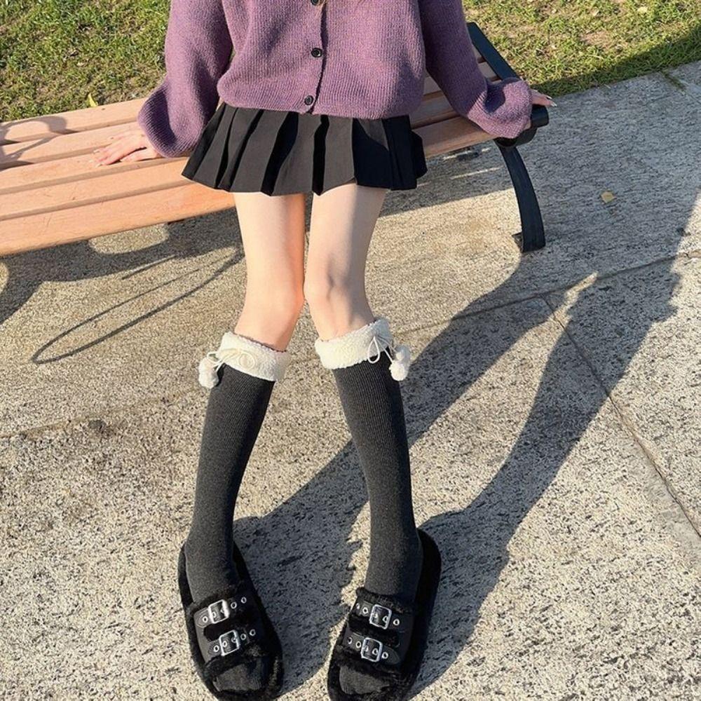 Повседневные вязаные носки из телячьей шерсти, хлопковые пушистые длинные носки до колена, новые женские длинные носки