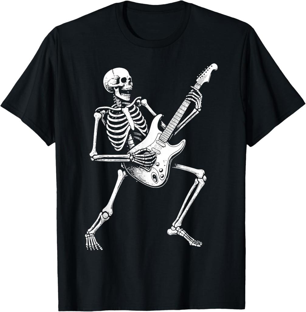 Skull Playing Guitar Heavy Metal Print TShirt