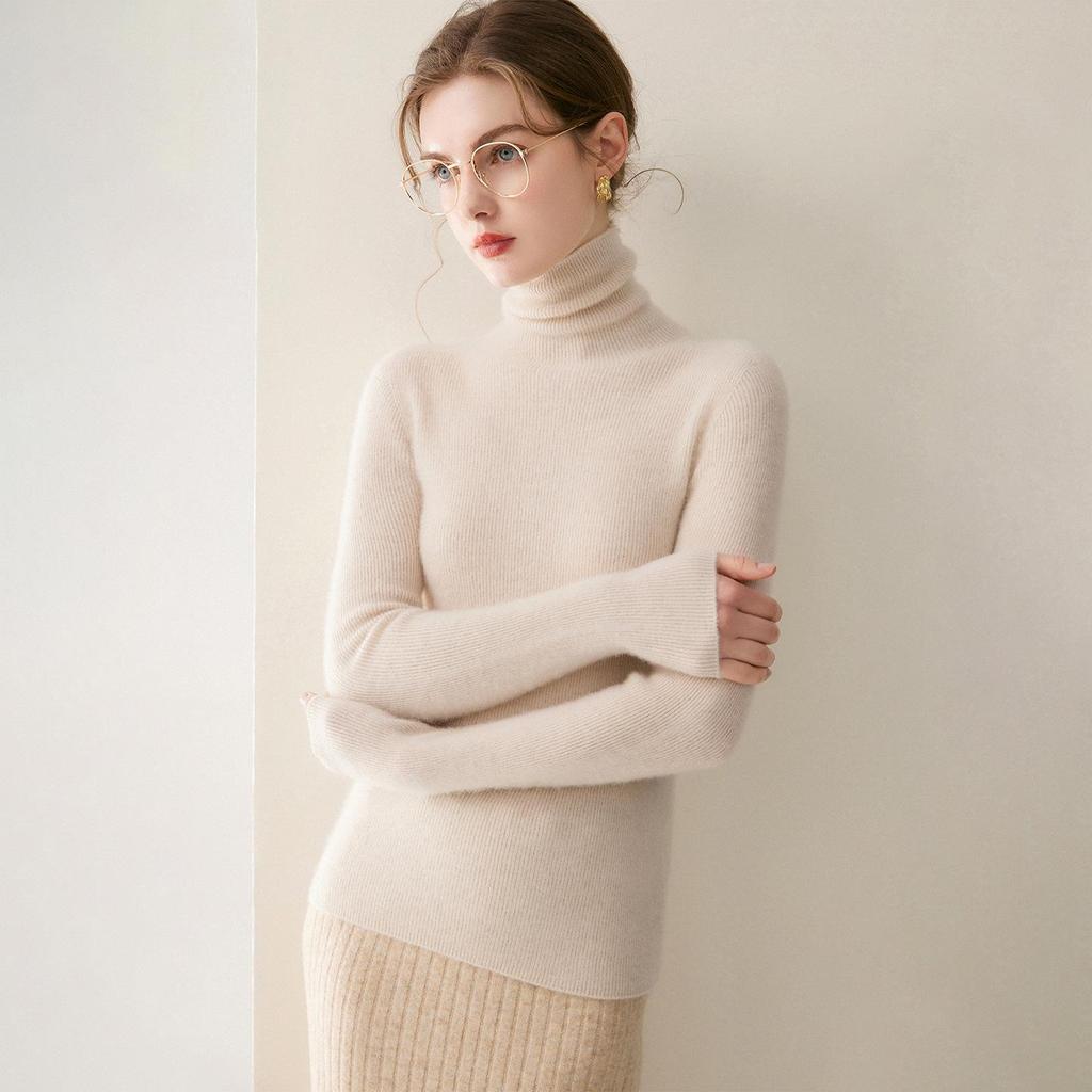 2026 Le Kasha Women's Pure Cashmere Ribbed High Neck Base Layer Top