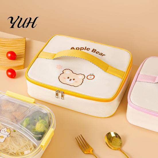 Reinforced Handle Meal Tote Insulated Square Flat Lunch Bag, Thickened Aluminum Foil Lining Box, Compact Carrier for Work Durable Oxford Cartoon Print