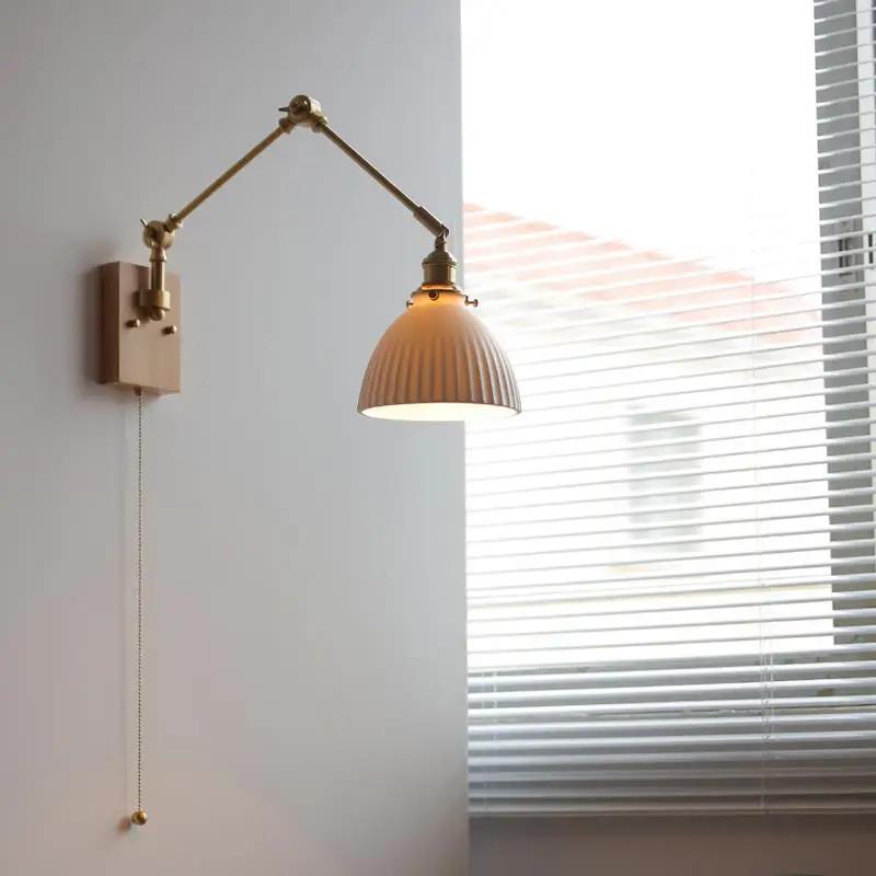 2025 New Ceramic Copper LED Wall Lamp Beside Left And Right Rotate Up And Down Swing Long Arm Wall Light Wandlamp Lighting