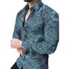 Men Spring Summer Shirt Turn-down Collar Single-breasted Slim Fit Long Sleeve Buttons Soft Breathable Flower Print Mid Length Men Top