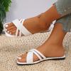Summer Solid Color Flat Slippers Women's Square Toe Outdoor Slippers Casual Beach Slippers Women's Narrow Strap Sandals