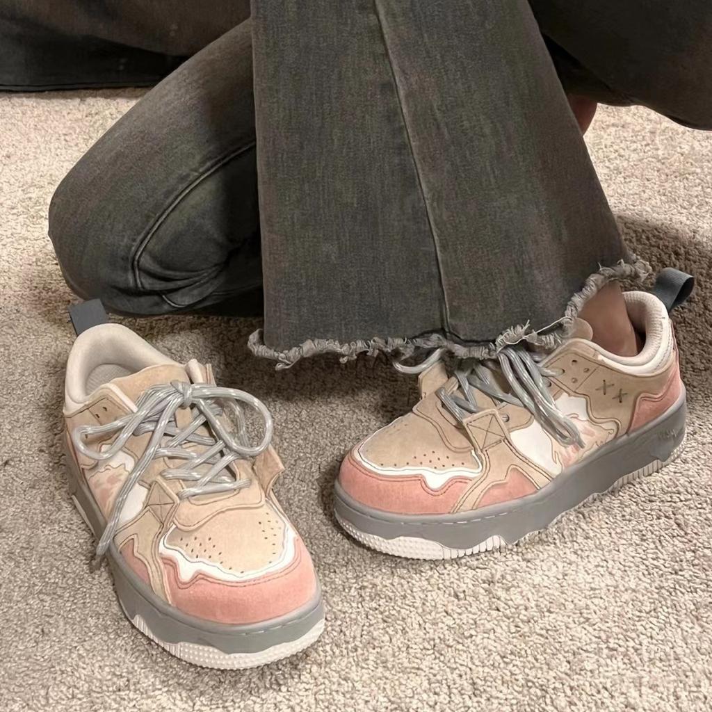 Student Wear-resistant Sports Shoes Women's Summer Pink Color Matching Thick Baseplate Shoes Women's Trend Versatile White Shoes