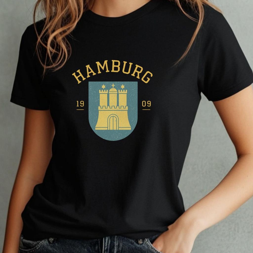 T-Shirt Frauen Hamburger Wappen Souvenir Geschen Motiv Baumwolle Größe S bis 3XLWird in neuem Fenster oder Tab geöffnet