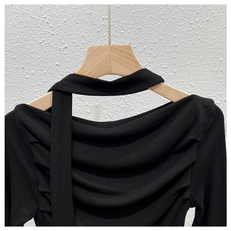 Укороченные футболки Y2K, женские шикарные топы с длинными рукавами, женская винтажная модная футболка с открытыми плечами, женская весенняя повседневная футболка на шнуровке