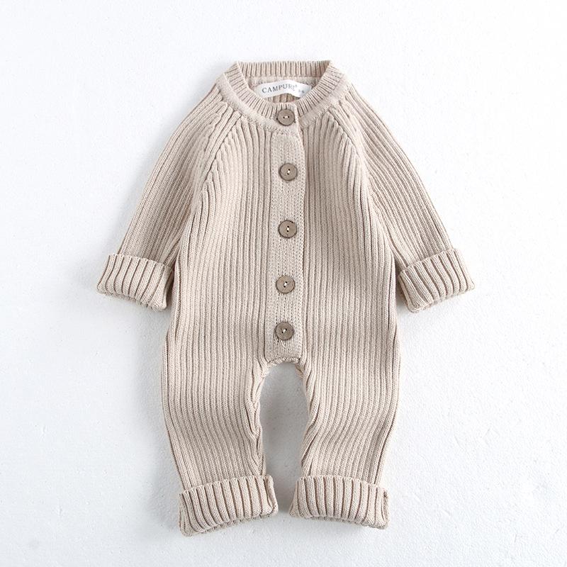 Korean Baby Jumpsuit: Solid Color Knitted Romper for Autumn and Winter