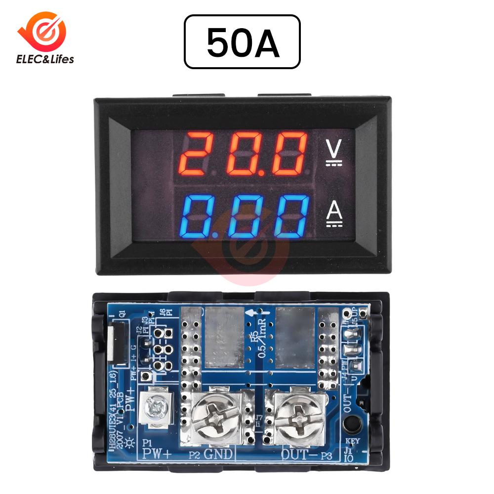 DC 7-100V 20A 50A Voltmeter Ammeter Mini Digital Amp Volt Voltage Current Meter Detector Tester 0.28" Dual LED Display Gauge