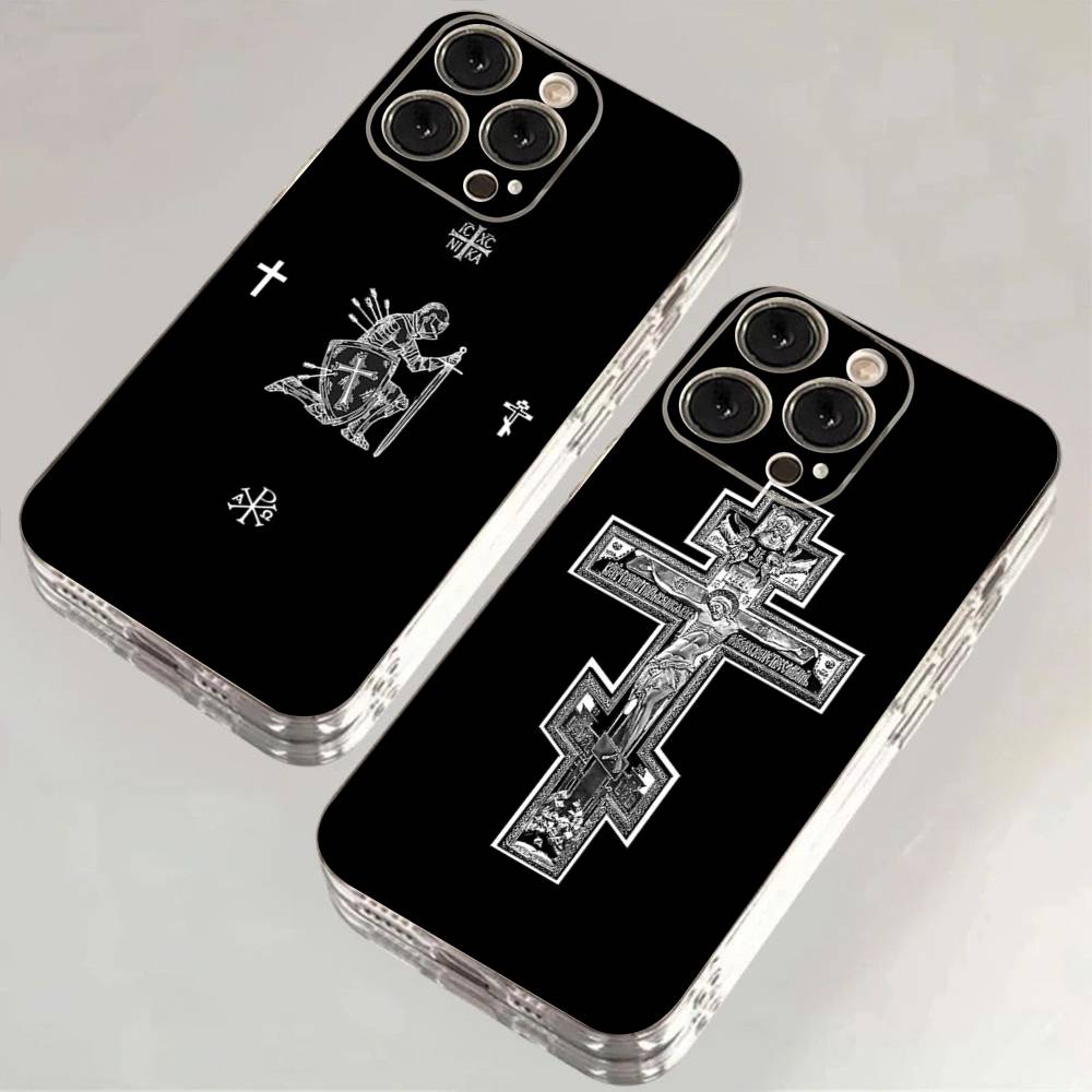 Orthdox Cross Icon Transparent Back Phone Case For iPhone 17 16 15 13 12 11 14 Pro Max Mini Plus Silicone Bumper