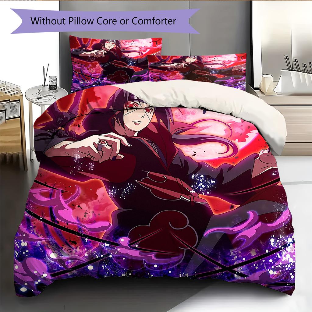 Постельное белье с узором Итачи Учиха из аниме Наруто, домашний декор, подарок на день рождения (1 пододеяльник + 2 наволочки, без наполнителя)