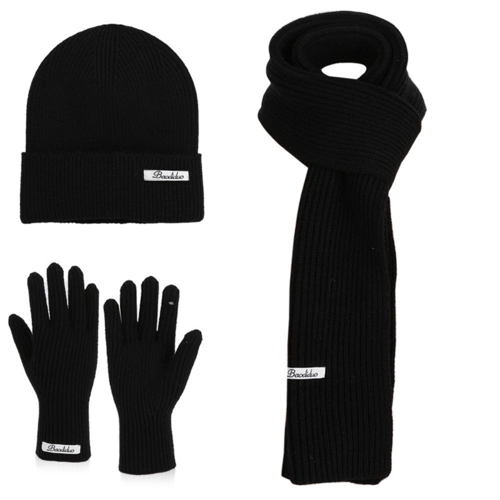 Solid Color Hat Scarf Gloves Set Warm Winter Beanie Hat Neck Protector Thermal Knit Cap  Skiing