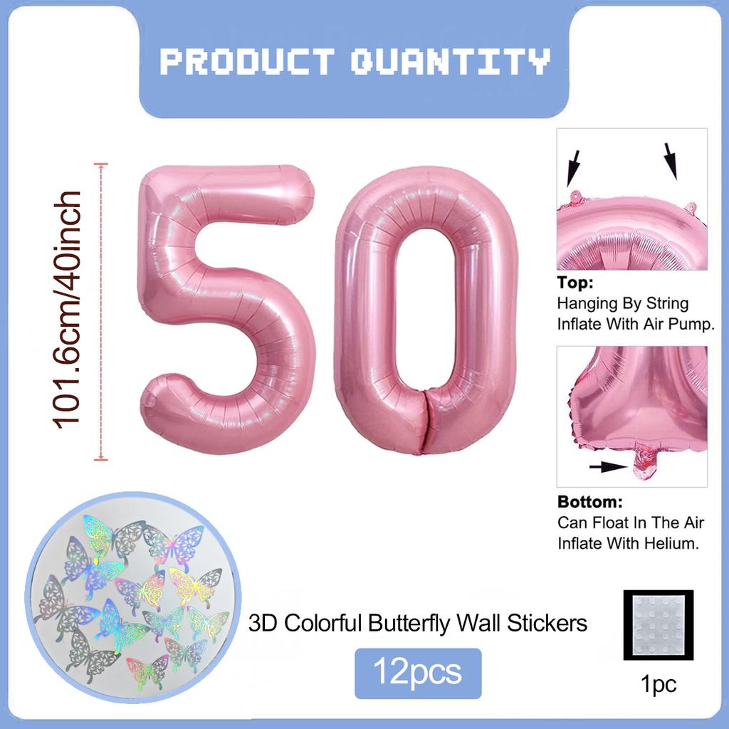 Pink Butterfly Number Balloon, 3D Stereoscopic Butterfly Number 0-9 Used for Anniversary Birthday Party Photography