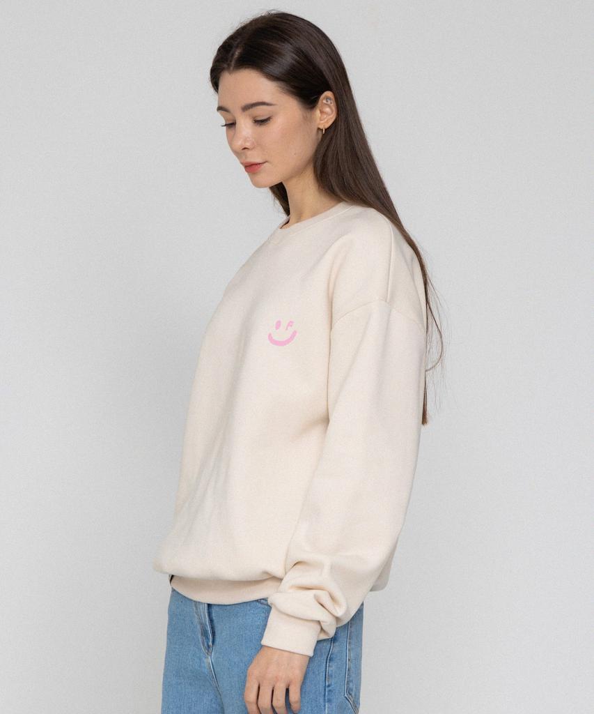 GRAVER [Unisex] Small Drawing Smile Sweatshirt_Cream/Pink Logo