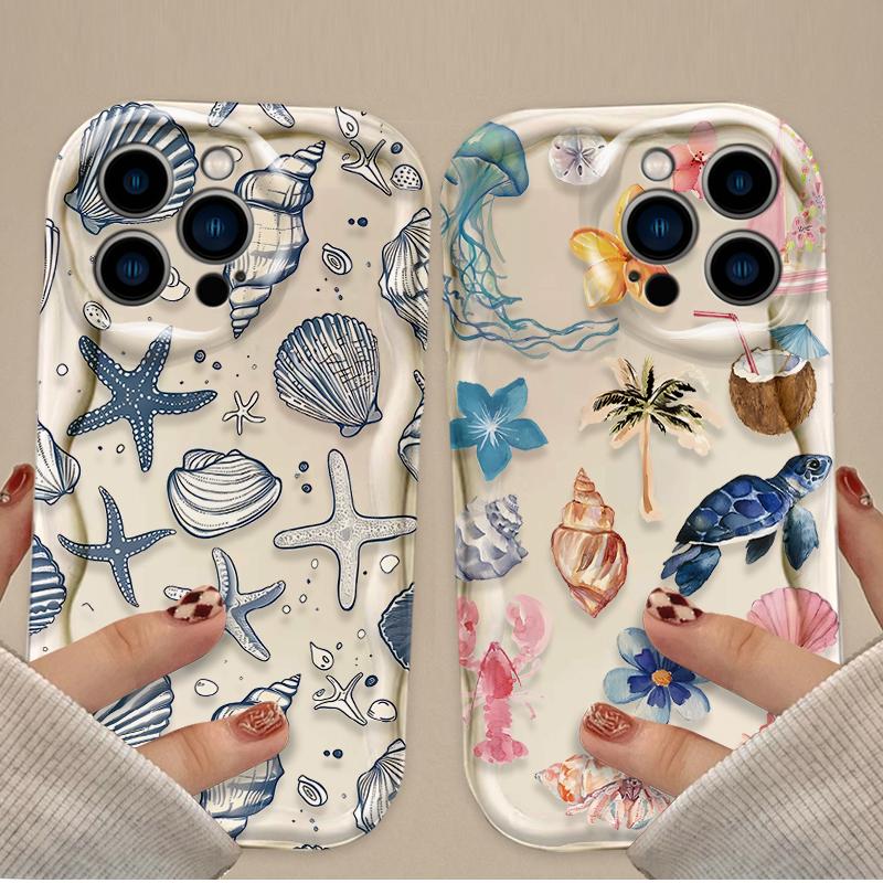 Красочный 3D чехол с волной и морскими организмами для iPhone 16 15 14 13 12 11 Pro Max X XR XS 8 7 Plus SE 2020, противоударный силиконовый чехол