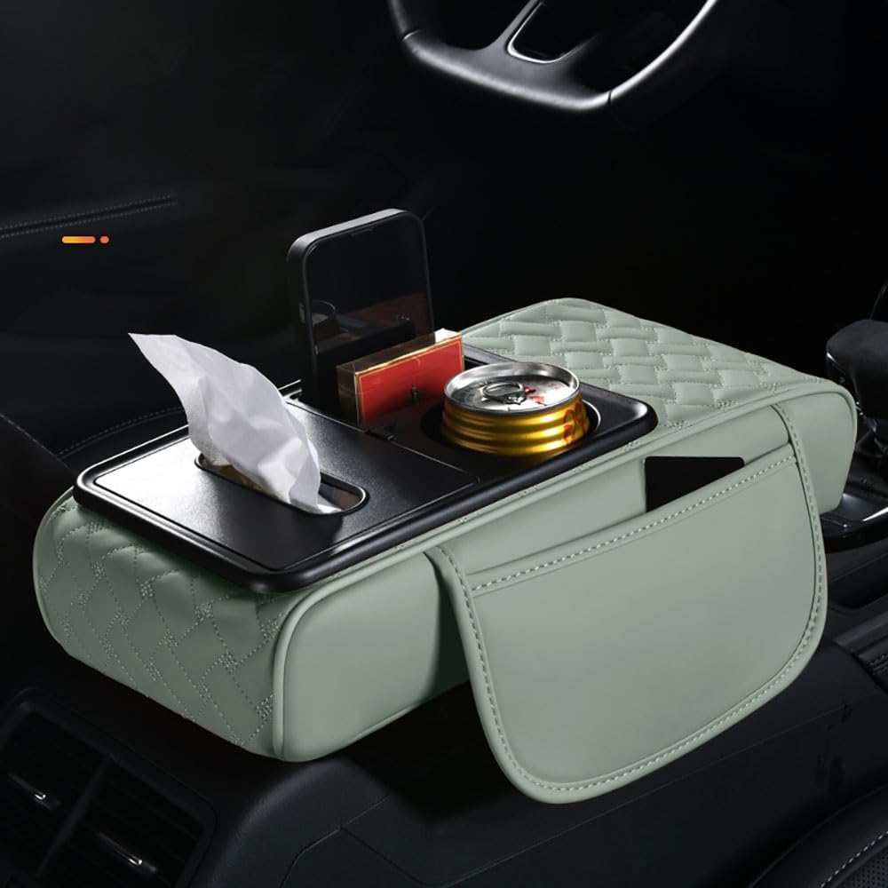 Arm Rest Cover For Car 6.3" Narrow Style,6-In-1 Microfiber Leather Center Console Cover With 2 Storage Bags Cup Holder, Tissue Box Slot, Phone