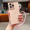 Матовый мягкий силиконовый квадратный противоударный чехол для iPhone 16 15 14 Plus 13 Pro Max Магнитный беспроводной зарядный шнурок-ремешок Чехол