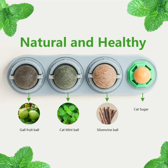 4 шт. шарики для лизания кошачьей мяты, вращающиеся настенные съедобные шарики для кошек, игрушка с натуральной кошачьей мятой, безопасная и здоровая игрушка для чистки зубов у котят