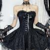 AltGoth Элегантное готическое платье Fairycore для женщин, винтажное эстетическое темное панк-кружевное лоскутное платье с высокой талией, бандажное корсетное платье для женщин