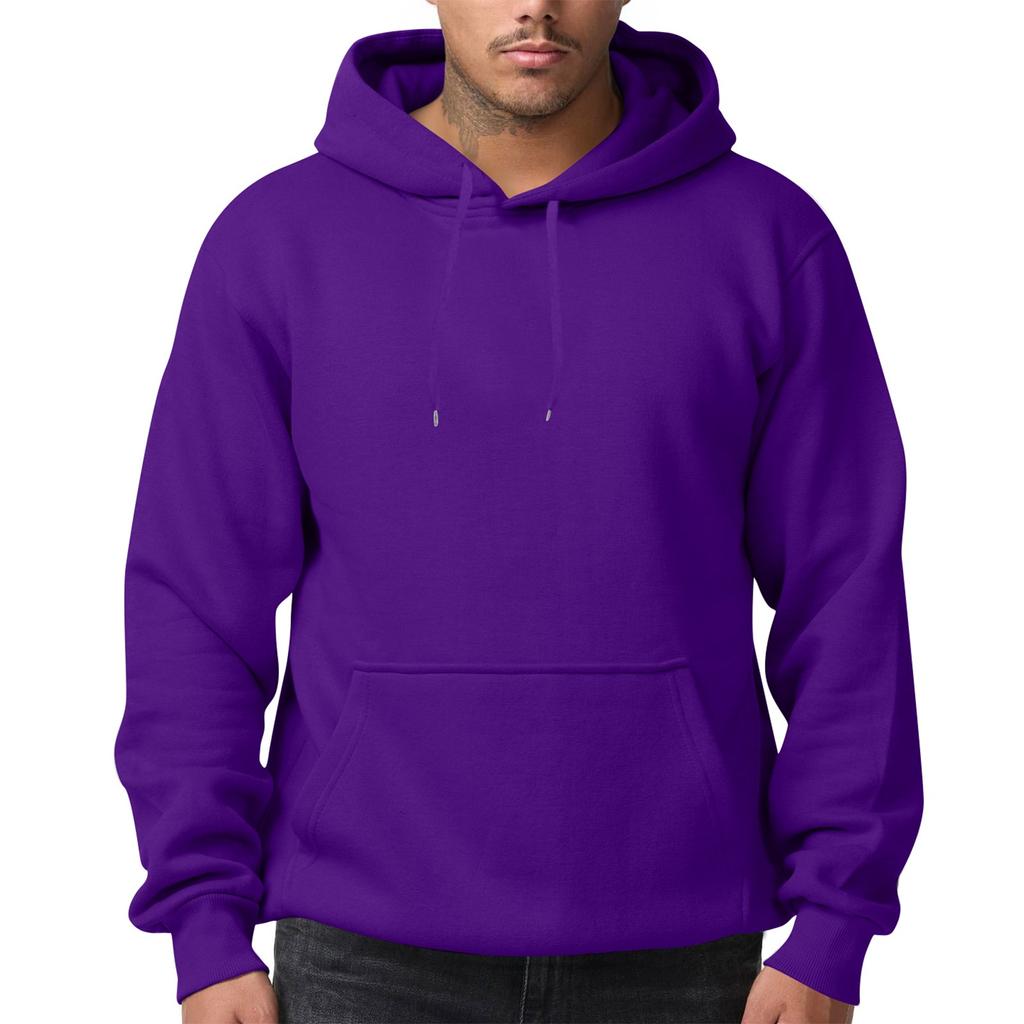 Men's Solid Color Fleece Hoodie Long Sleeve Pocket Loose Hoodie Top