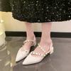 Fashion Baotou Mid-heel Shoes Spring New Pointed Head Shallow Mouth Rivet A Line with Anti-slip Wear-resistant Sandals