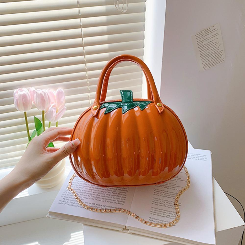 Zipper Pumpkin Shoulder Bag PU Leather Crossbody Tote Bag Adjustable Candy Treat Bag  Gift