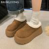 Меховые женские хлопковые тапочки на платформе из замши, короткие, плюшевые, повседневные мюли, туфли на плоской подошве, тренд 2025 года, зимние, теплые, уютные, зимние, Botas De Mujer