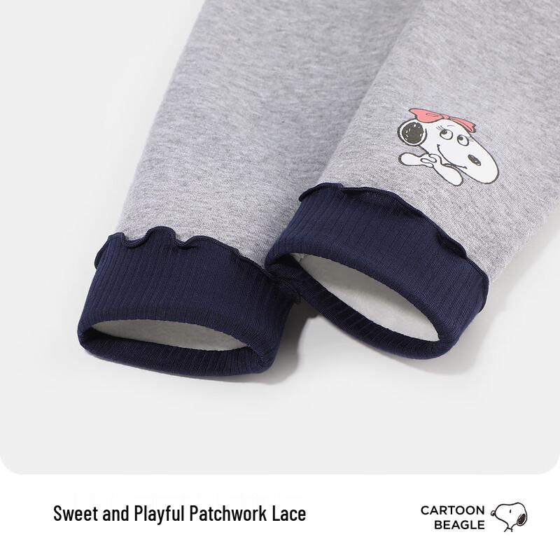 SNOOPY Девочкины ребристые леггинсы на флисе