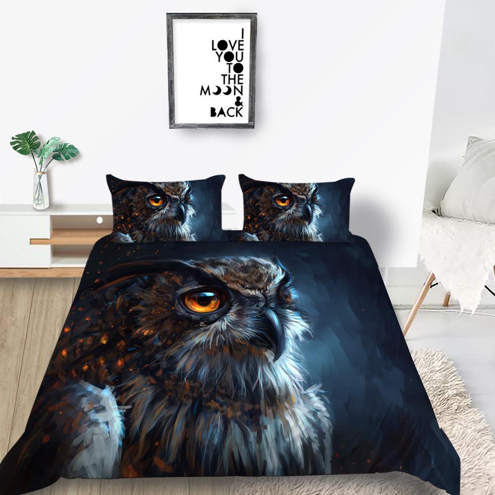 Домашний комплект постельного белья с рисунком совы, пододеяльник, наволочка, комплект постельного белья европейского стандарта, полный размер, одноместное/двуспальное постельное белье, украшение дома