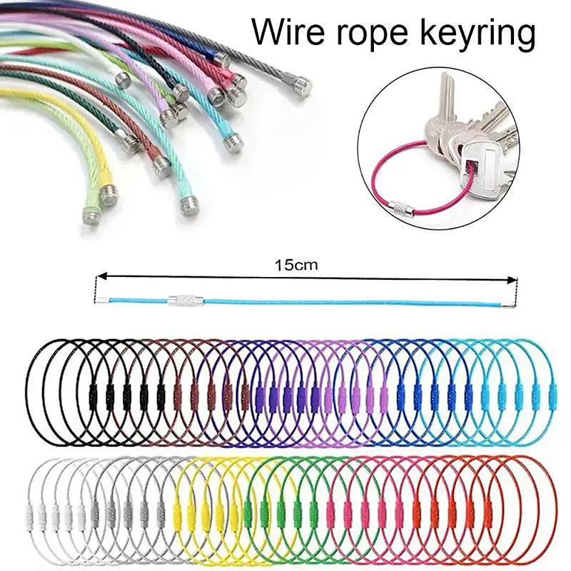 10 шт. случайной длины 15 см стальной проволочный брелок стальной трос брелок трос брелок трос багажная этикетка кольца трос кольца для ключей