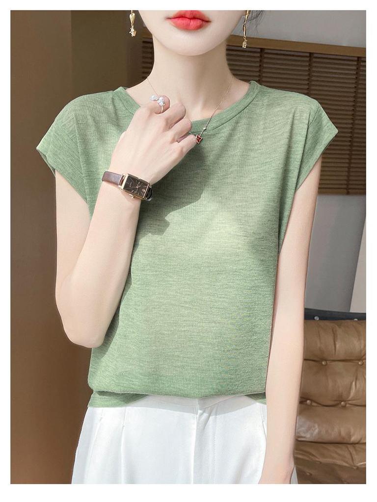 Женский трикотажный топ из лиоцелла и тенселя с круглым вырезом и короткими рукавами — легкий, дышащий, универсальный, летний стиль