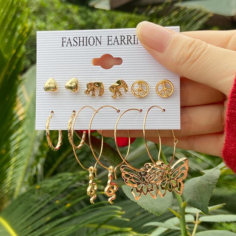 5 пар больших серебряных круглых сережек-колец с жемчугом для девочек, серьги-подвески в виде змеи и бабочки, комплект женских ювелирных изделий