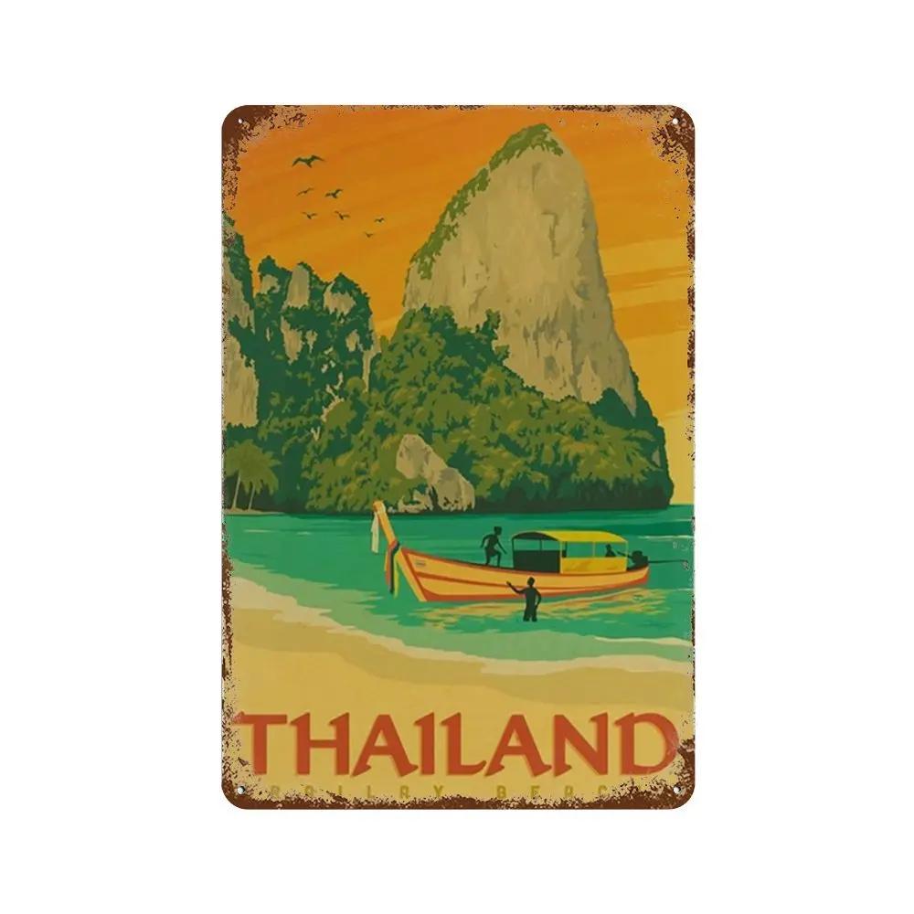 Путешествия Города Табличка Металлические Знаки Винтажный Плакат Япония Таиланд Италия Пейзаж Ретро Тарелка Искусство Живопись Домашний Бар Паб Клуб Декор