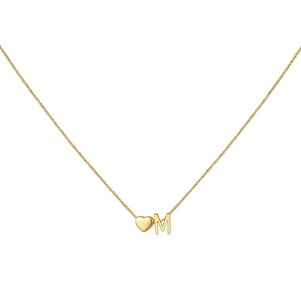 14K Gold Plated Stainless Steel A-Z Heart Initial Necklace Gold Silver Personalized Clavicle Gift for Women Unisex