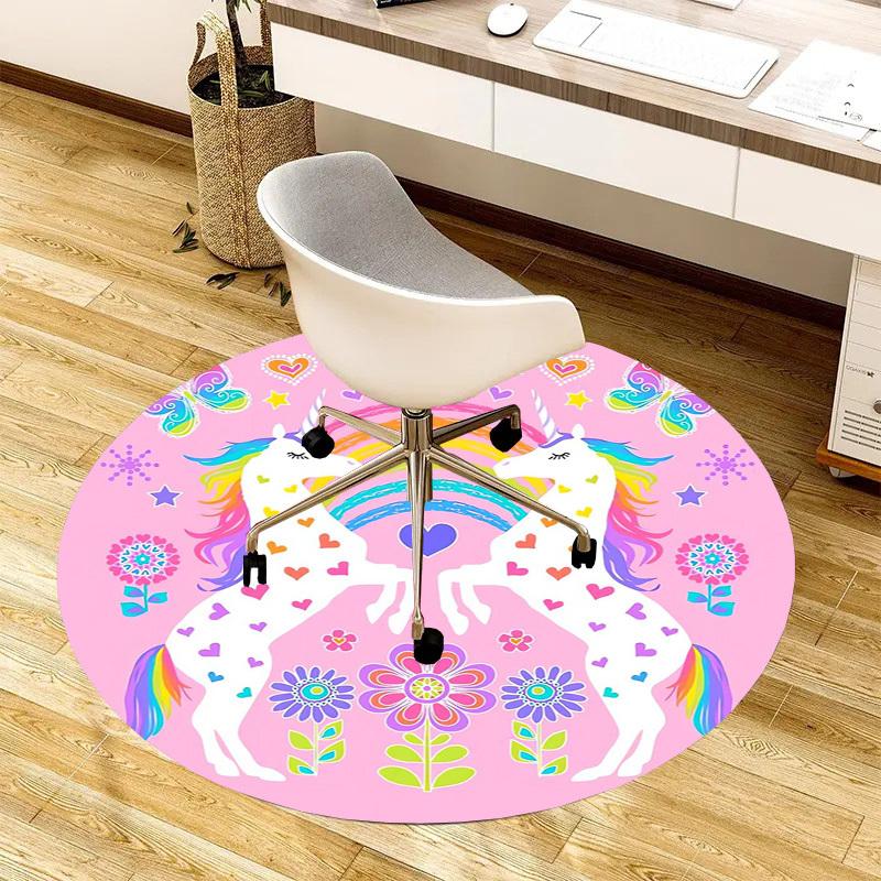1pc Office Carpet Chair Mats Unicorn Rainbow Hearts Flowers Perfect for Decorating Office Chairs, Living Rooms, Or Bedrooms