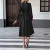 Европейский и американский ретро нежный стиль средняя и длинная юбка новое платье в горошек с бантом на воротнике с длинным рукавом на талии