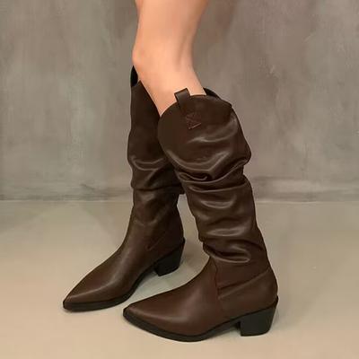 Модные женские сапоги с острым носком и высоким каблуком, зимняя дизайнерская кожаная обувь для женщин 2024 года, зимние сапоги-лодочки, сексуальные женские туфли-лодочки