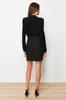 Women's Style Dress Black Fitted Padded Mini Woven Dress with Button Detail