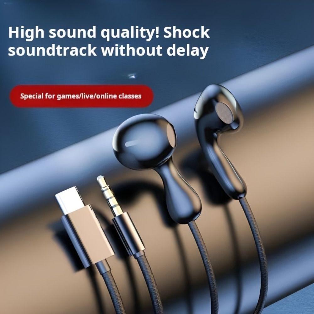 HD Mic Hifi Stereo Headset Noise Reduction Type C&3.5mm Earphones Wired Headphones  Mobile Phone