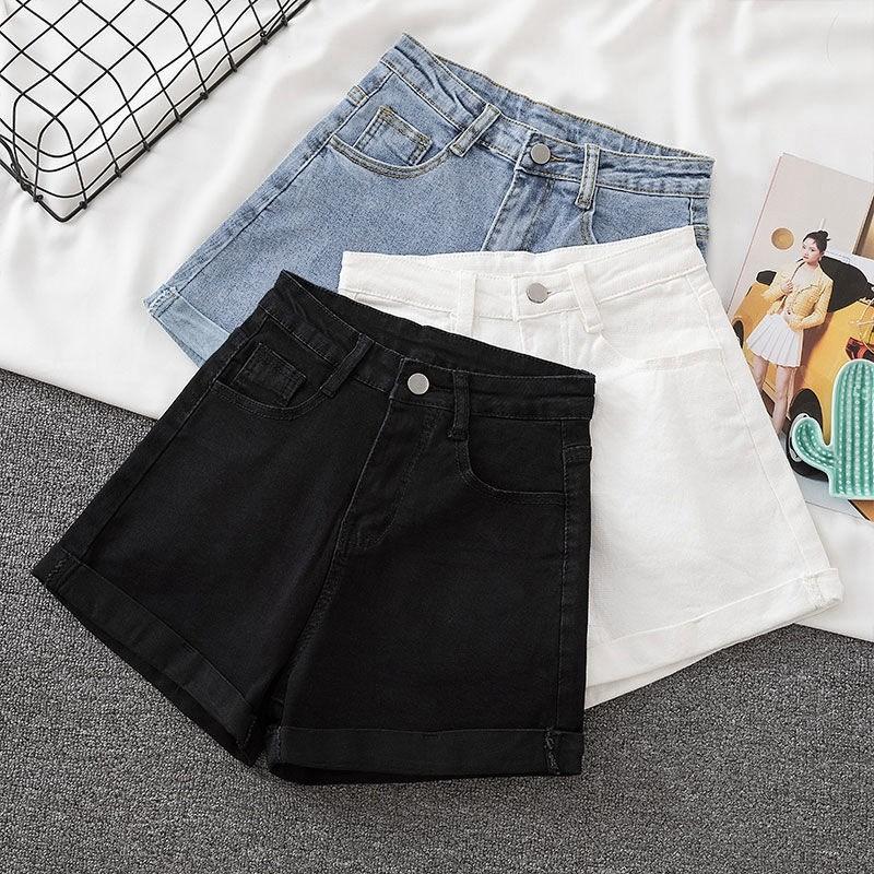 Basic Cotton Denim Shorts For Women Summer High Waist With Rolled Edges Casual Wear