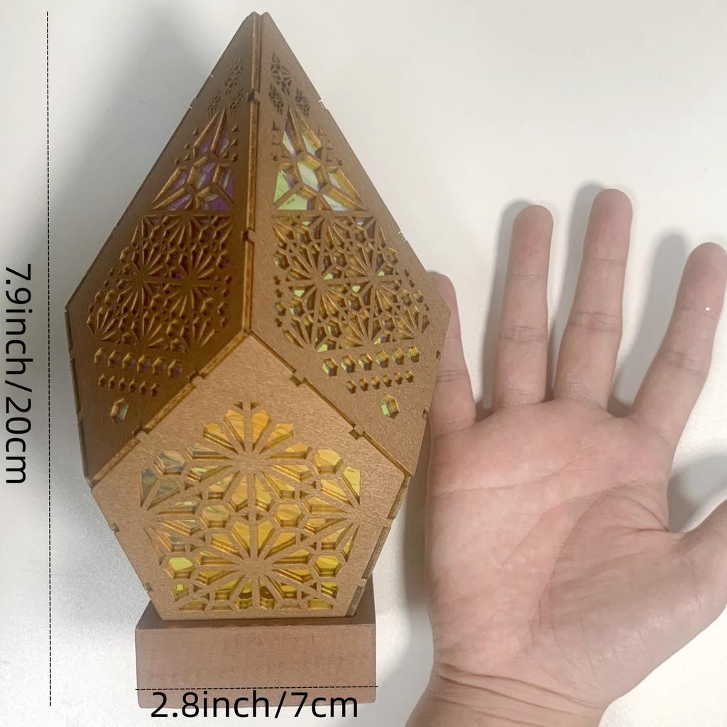 1PC Wooden Bohemian Floor Lamp, USB Charging Hollow Geometric Lantern, Retro Bohemian Lamp, LED Colored Diamond Lamp