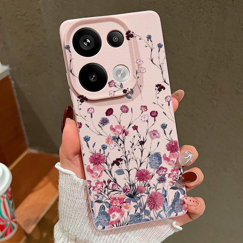Красный цветочный принт TPU матовый кожаный текстурный чехол для Xiaomi 13T Poco X6 M6 Pro Redmi Note 14 Pro 13 12 11 10 Pro тонкий мягкий противоударный чехол для телефона